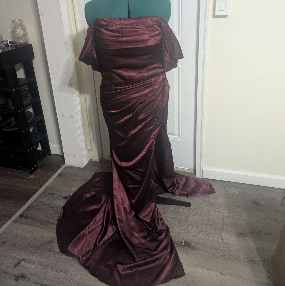 Burgundy off shoulder formal dress size 8